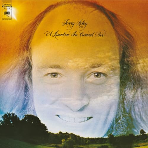 Album cover: Terry Riley’s “Rainbow In Curved Air” with portrait and landscape.