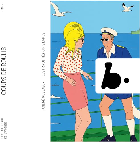 CD cover: illustrated woman and man by the sea, retro style.