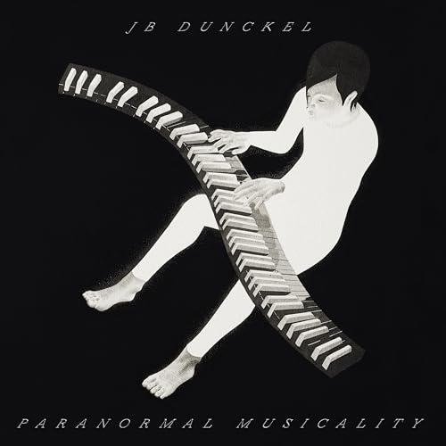 Man shaped like a piano keyboard, album cover for JB Dunckel.
