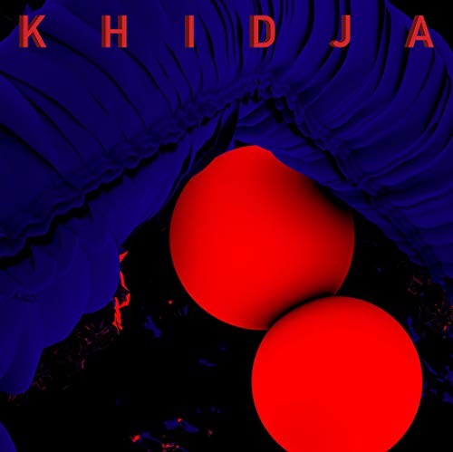 Album cover with red spheres and flowing blue abstract shapes.