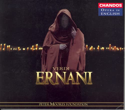 CD cover: hooded figure with candles, text "Verdi Ernani" in gold.