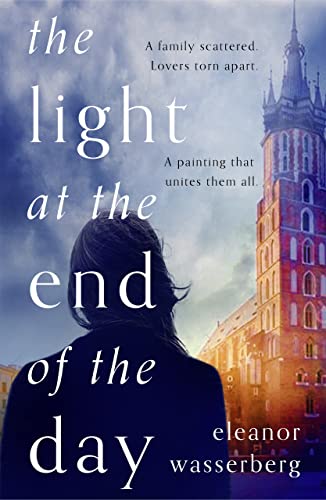 Book cover: woman’s back, ornate building, stormy sky, title “The Light at the End of the Day”.