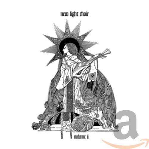 Black and white illustration of a figure with a sunburst halo.