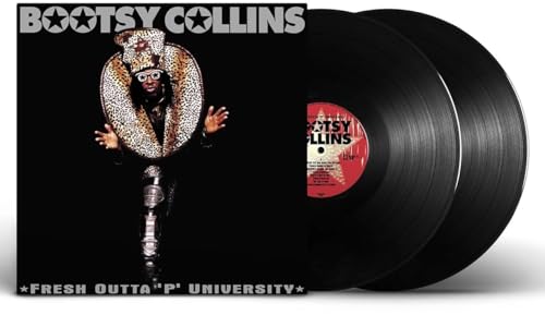 Bootsy Collins album cover and two black vinyl records.