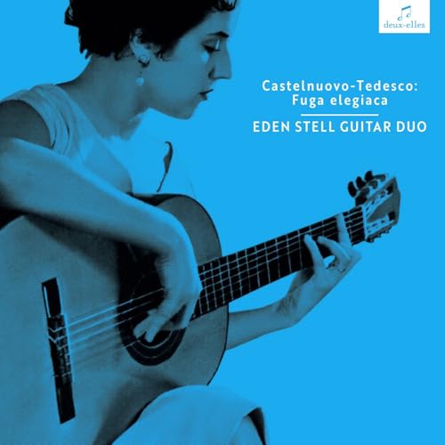 Blue album cover featuring a woman playing a classical guitar.
