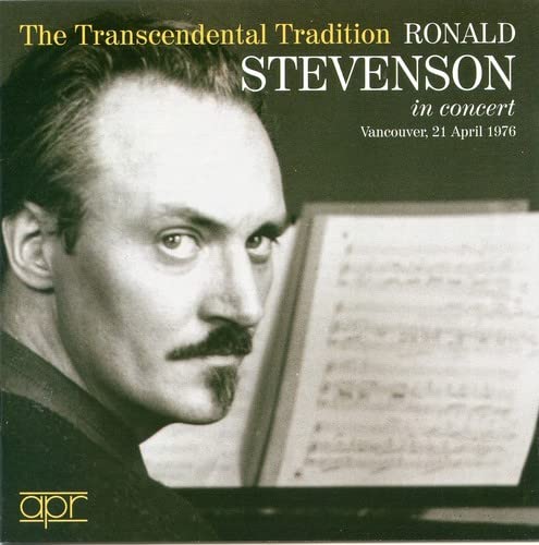 CD cover featuring portrait of composer Ronald Stevenson at a piano.