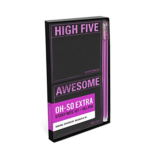 Knock Knock High Five/Awesome Sticky Note Set, 2-Count Black Paper Sticky Note Pads with Metallic Gel Pen: Sticky Note Set + Gel Pen