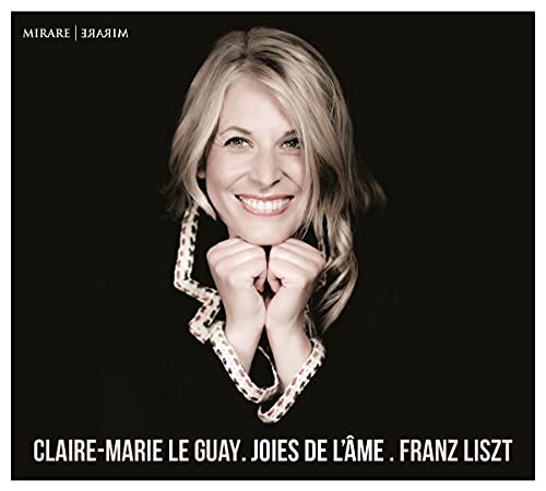 CD cover featuring smiling blonde pianist Claire-Marie Le Guay.