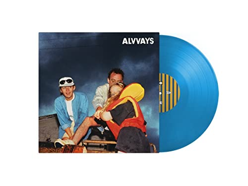 Alvvays “Blue Rev” turquoise vinyl record with album cover featuring three people.