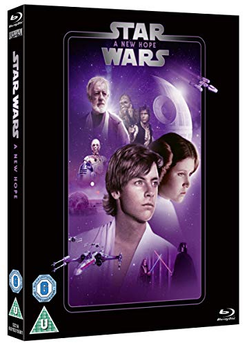 Blu-ray cover for Star Wars: A New Hope featuring Luke, Leia, and Obi-Wan.
