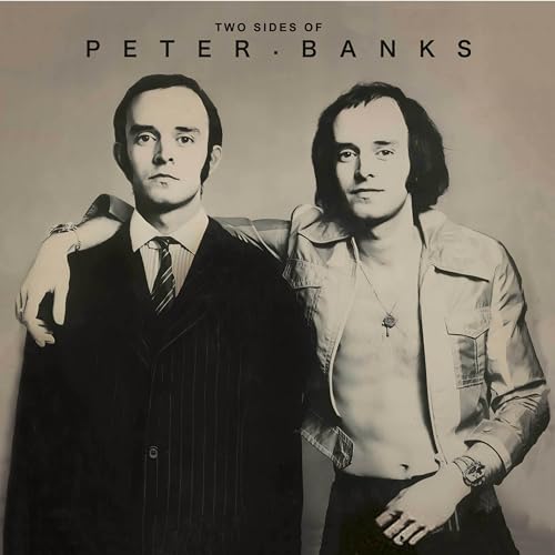 Black and white album cover featuring two men in suits.