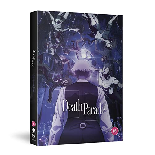 DVD cover for “Death Parade” anime, showing figures falling in blue light.