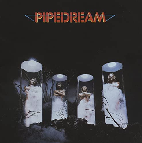 Album cover: four figures in white, illuminated by glowing cylinders.