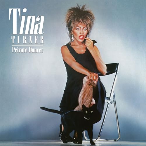 Tina Turner album cover, “Private Dancer,” featuring her with a black cat.