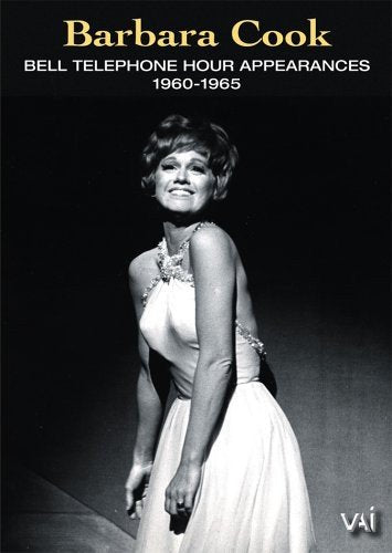 Black and white photo of Barbara Cook performing on stage, DVD cover.
