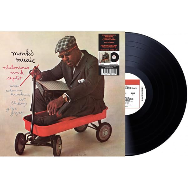 Vinyl record of Thelonious Monk’s “Monk’s Music” with album cover art.