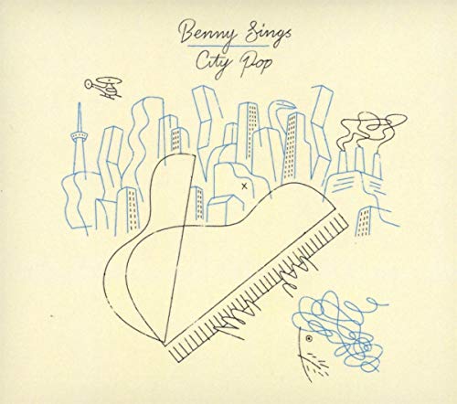 CD cover: blue line art of a guitar, city, and helicopter.