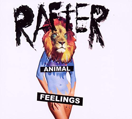 CD cover: lion head on a blue-painted human body, text "Rafter" and "Animal Feelings".