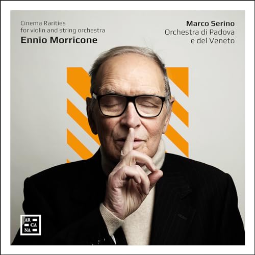 CD cover featuring Ennio Morricone’s portrait with orange and white graphic.