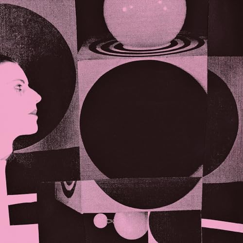 Pink and black abstract album cover with a woman’s profile and spheres.