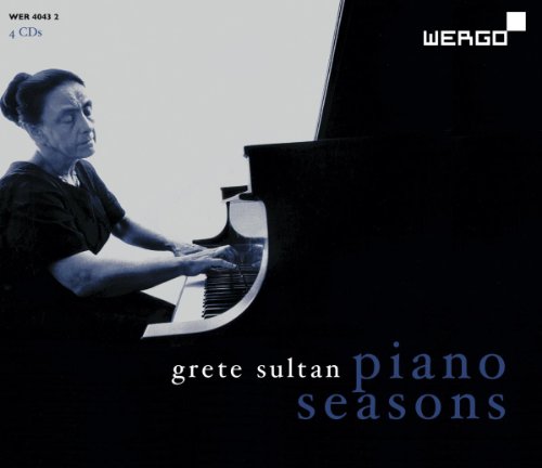 Grete Sultan at a piano, album cover for "Piano Seasons" CDs.