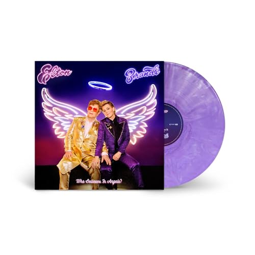 Elton John and Brandi Carlile album cover with a purple vinyl record.