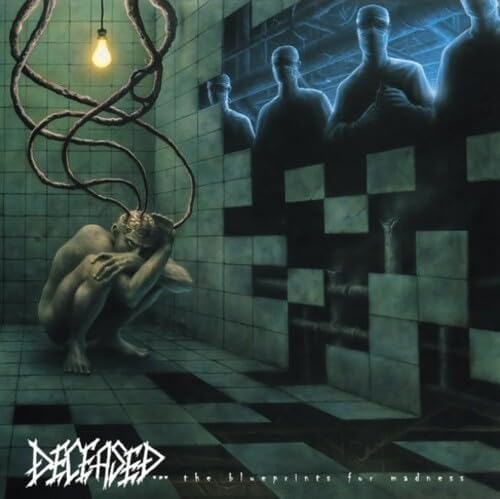 Dark album cover featuring a distressed figure and shadowy figures in blue.