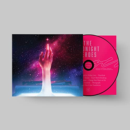 CD cover for The Midnight’s “Heroes” album, featuring a hand reaching towards stars.