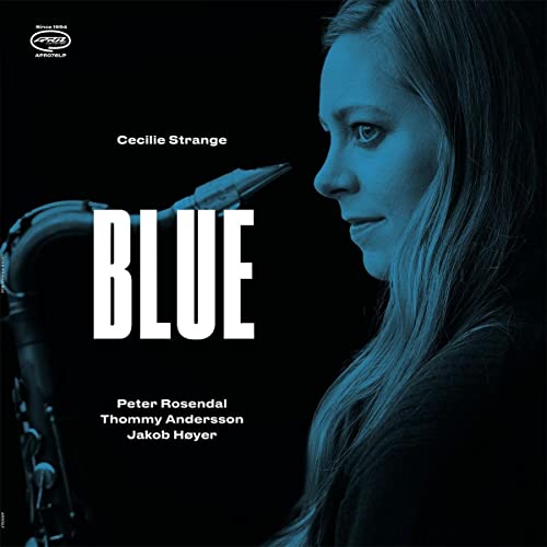 Blue-tinted album cover featuring a woman's profile, a saxophone, and the word BLUE.