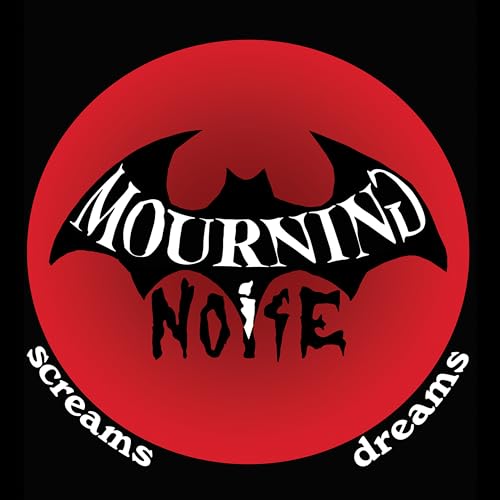 Red circle with a black bat shape and white text: "Mourning Noise".