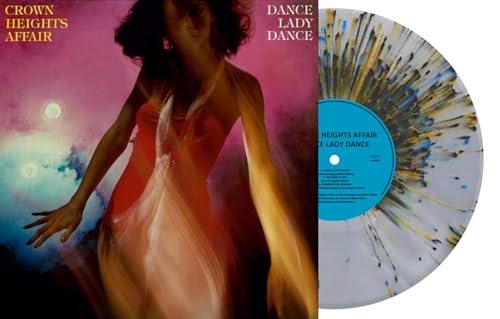 Album cover featuring a blurred woman dancing, with a colorful vinyl record.