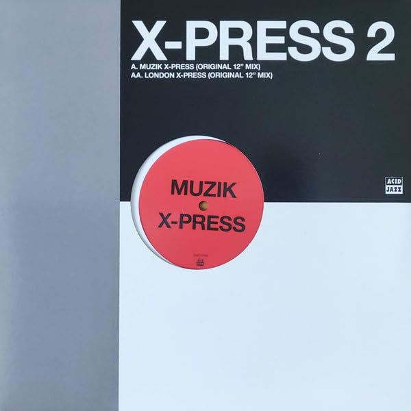 Black vinyl record with red and white "Muzik X-press" label.