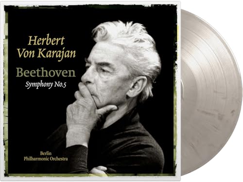Vinyl record of Beethoven’s Symphony No. 5 with conductor portrait.
