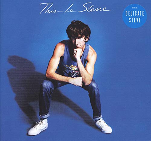 Album cover for "This Is Steve" by Delicate Steve, featuring a man squatting.