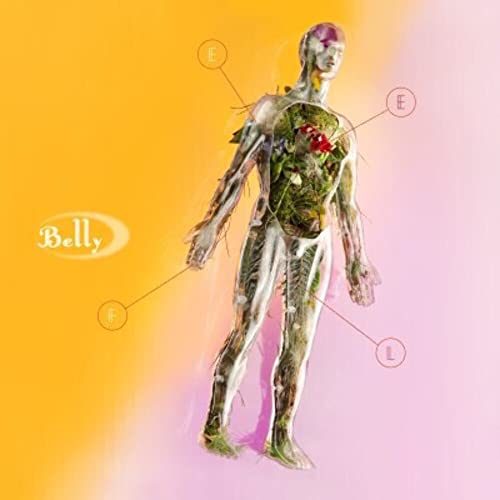 Album cover for Belly’s “Feel” featuring a figure with floral imagery.