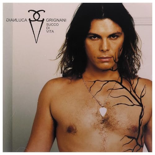 CD cover featuring Gianluca Grignani with black body art and long hair.