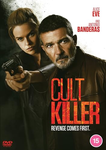 Alice Eve and Antonio Banderas on the Cult Killer DVD cover, with Eve holding gun.