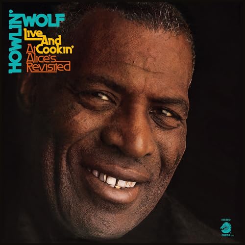 Close-up portrait of Howlin’ Wolf on a vinyl album cover.