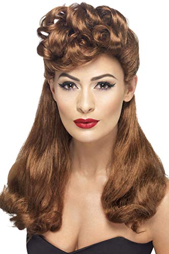 Smiffys 40's Vintage Wig Auburn Long with Top Curls, One size