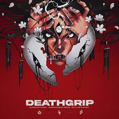 Red album cover featuring a cracked face with eyes and floral elements.