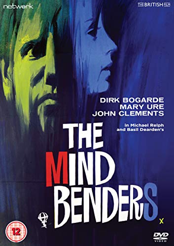 DVD cover for "The Mind Benders" featuring portraits of Dirk Bogarde and Mary Ure.