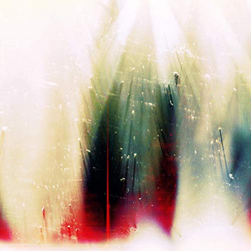 Abstract album cover with blurred red, green, and white streaks.