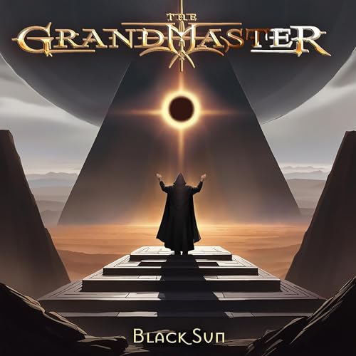 CD cover: hooded figure before a pyramid under a solar eclipse.