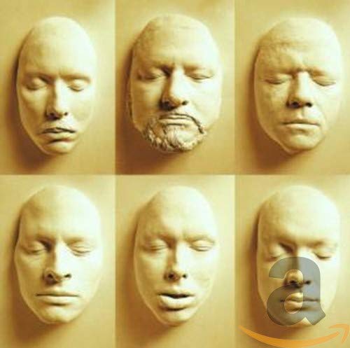 CD cover with a grid of six pale, sculpted human face masks.