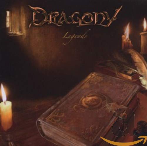 CD cover for Dragony - Legends, featuring an open antique book and candles.