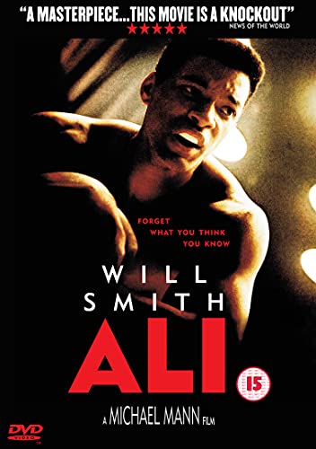 DVD cover for "Ali" featuring Will Smith as the boxer, close-up.