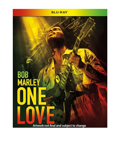 Bob Marley playing guitar on the "One Love" Blu-ray cover.