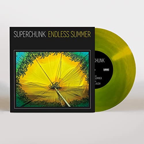 Superchunk’s “Endless Summer” vinyl record with yellow and green swirl coloring.