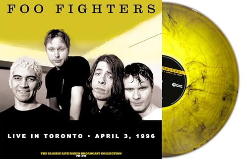 Foo Fighters album cover and yellow marbled vinyl record shown.