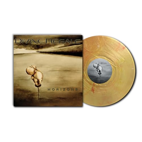 Divine Regale "Horizons" vinyl record with golden-yellow marbled disc and cover art.